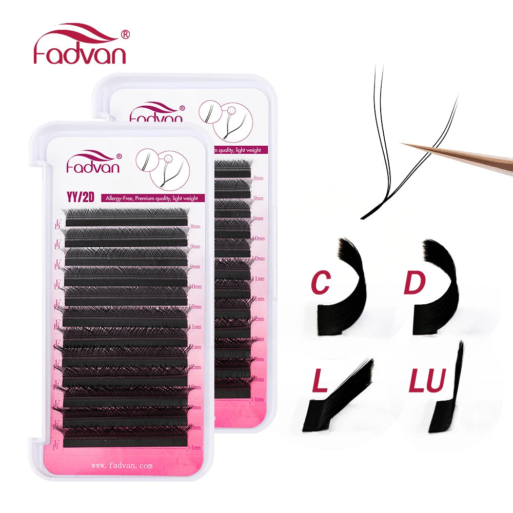 Fadvan YY Shape Premade Fan Eyelash Extensions 10 Cases Black 0.07mm C/D Curl 6-15mm