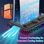 PS5 Cooling Stand with RGB and Controller Charging Dock, Game Storage, YH66S-D Black