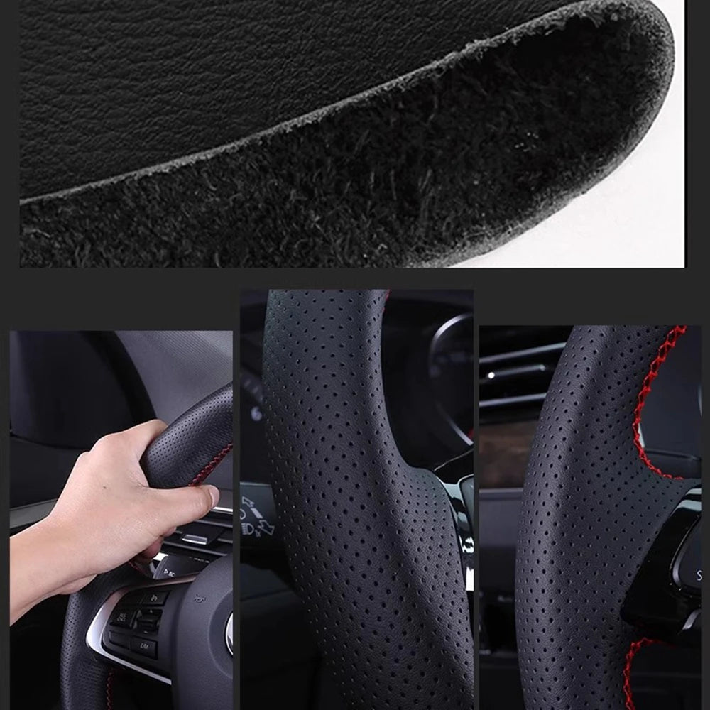 Steering Wheel Cover Hand-Braided Perforated Leather for BMW 3/5 Series E46 E39 M3 M5 Black