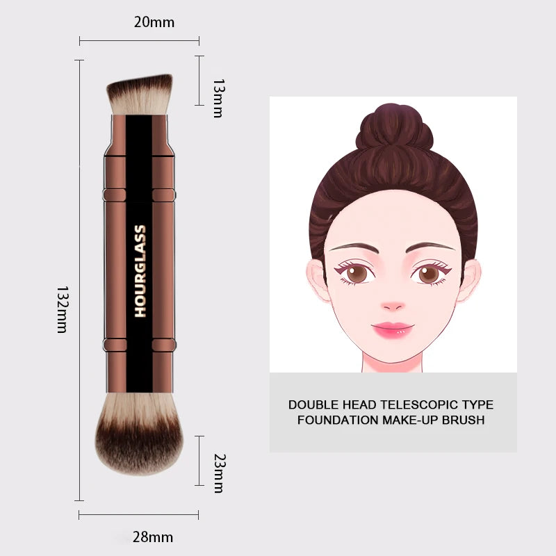 Hourglass Multifunctional Makeup Brushes, Double-ended Foundation Brush and Loose Powder Brush
