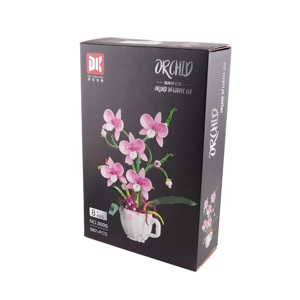 MOC Pink Orchid Flower Bouquet Building Blocks Kit DIY Bonsai Plant Model Romantic Home Decor Creative Gift for Adults Teens