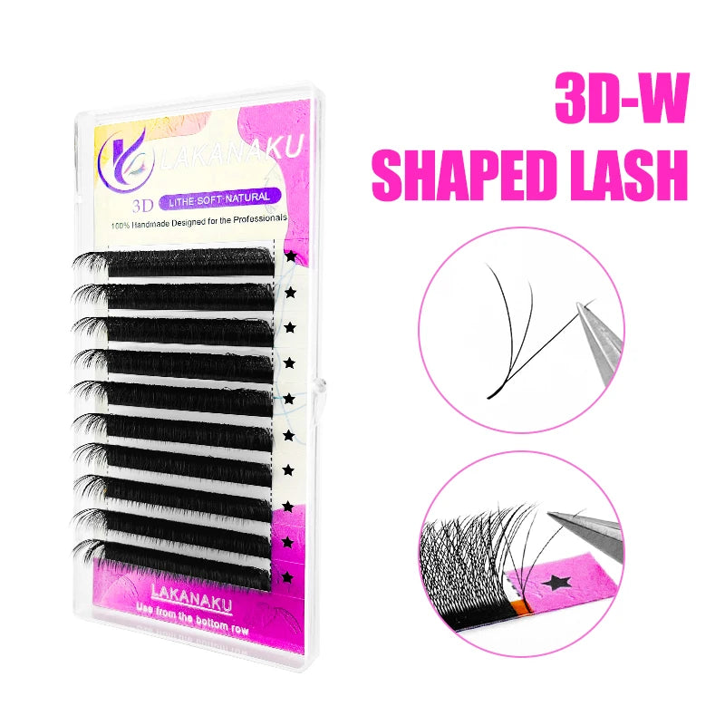 LAKANAKU 3D W Shape Eyelash Extensions 6 Trays 0.07mm C/D Curl 8-15mm Mixed Length