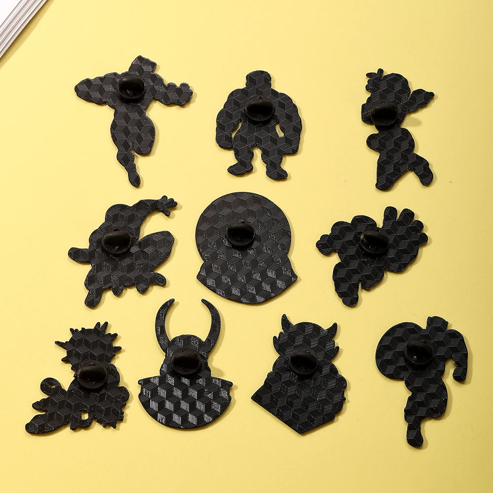 Cartoon Character Enamel Pin Set 10pcs Metal Lapel Pins Brooches for Backpack Clothing