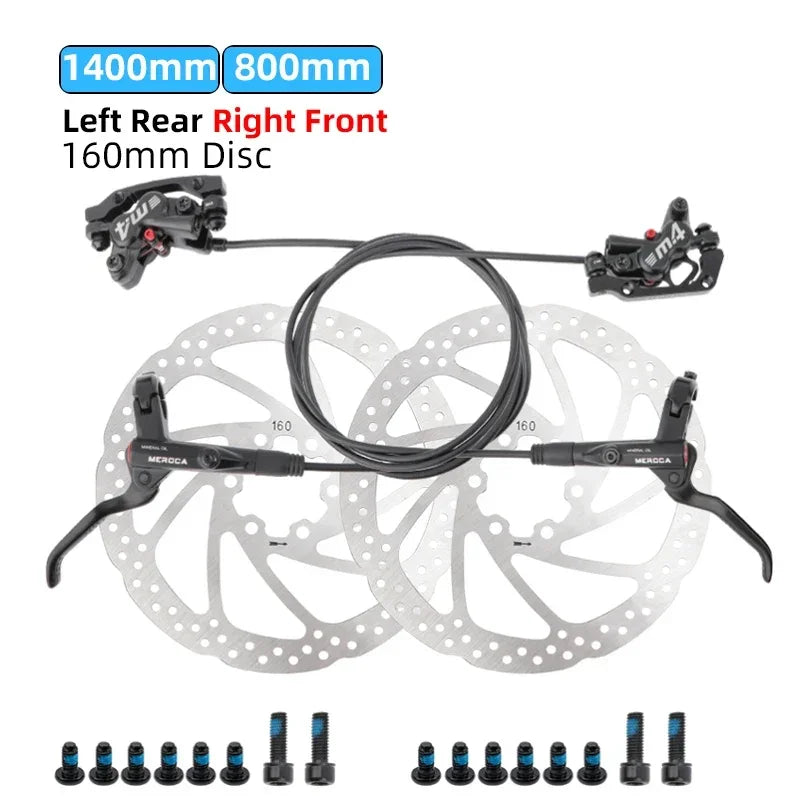 MEROCA M4 4-piston Hydraulic Bicycle Brakes Front Rear Kit 4 Piston Disc Brake Oil Brake MTB Compatible with 160mm Rotor