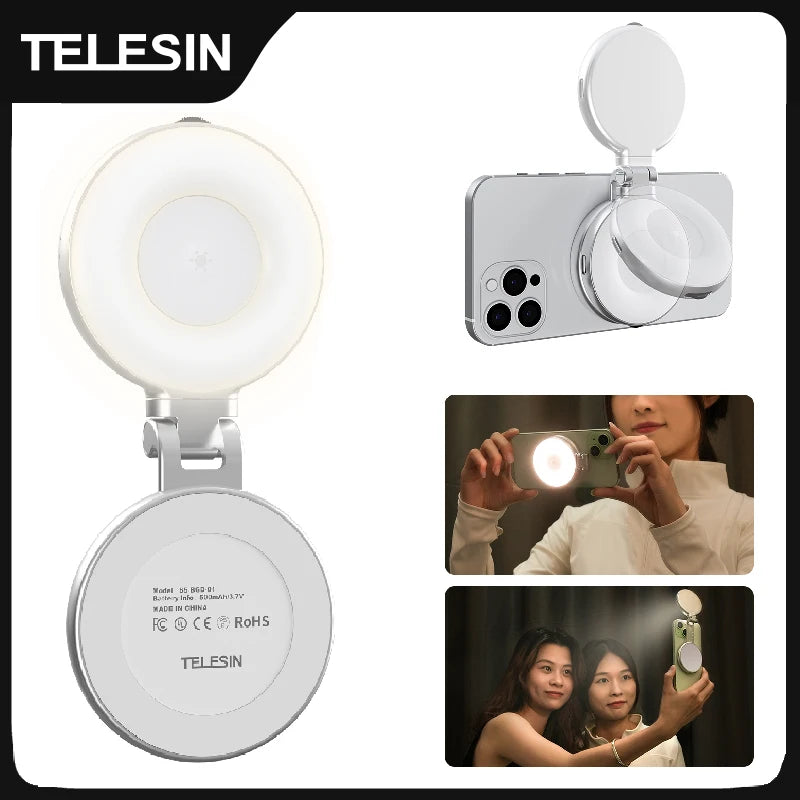 TELESIN Smartphone Magnetic Fill Light Mini Selfie Light 3 Modes Adjustable Brightness for Iphone XIAOMI SAMSUNG Phone