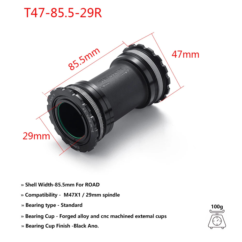 T47 Threaded Bottom Bracket for Road Bikes Ceramic/Steel Bearings Smooth Pedaling 68/77/85.5mm Axle Compatibility 24mm & DUB
