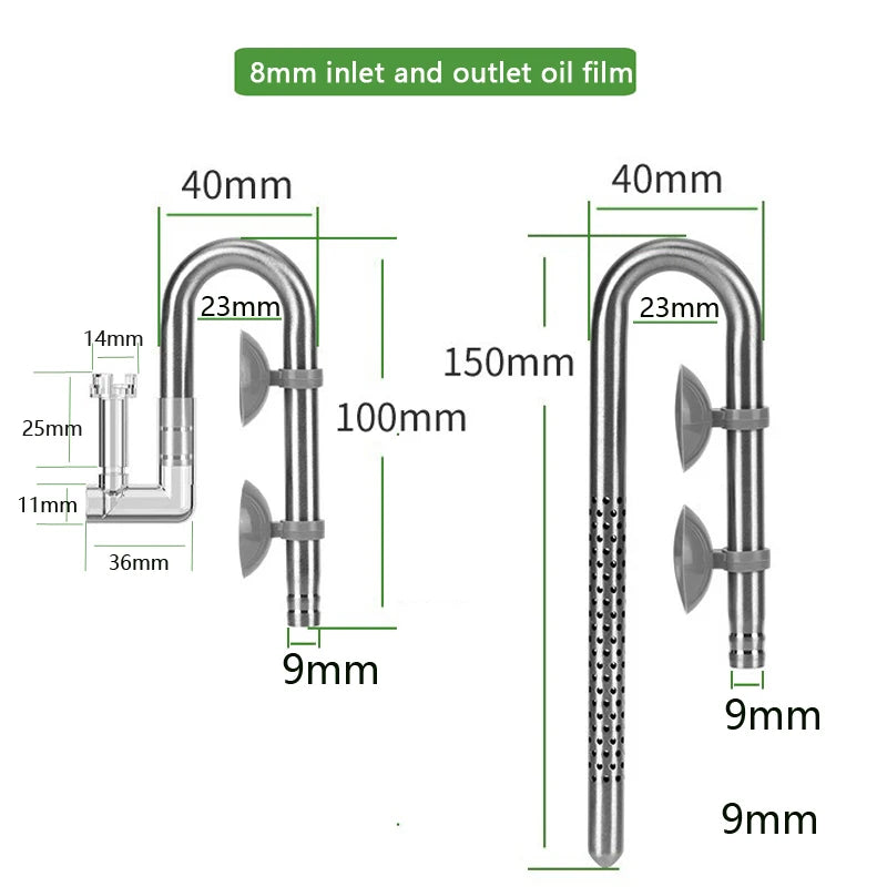 8MM Aquarium mini filter filter tube stainless steel anti fish and shrimp inlet and outlet oil film filter fish tank supplies