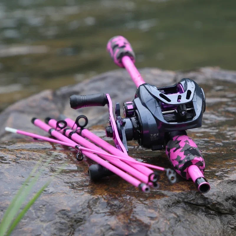 Sougayilang Lure Fishing Combo 5 Sections 170CM Carbon Fiber Fishing Rod and 8+1BB Baitcasting Reel Travel Fishing Set Pesca