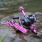 Sougayilang Lure Fishing Combo 5 Sections 170CM Carbon Fiber Fishing Rod and 8+1BB Baitcasting Reel Travel Fishing Set Pesca