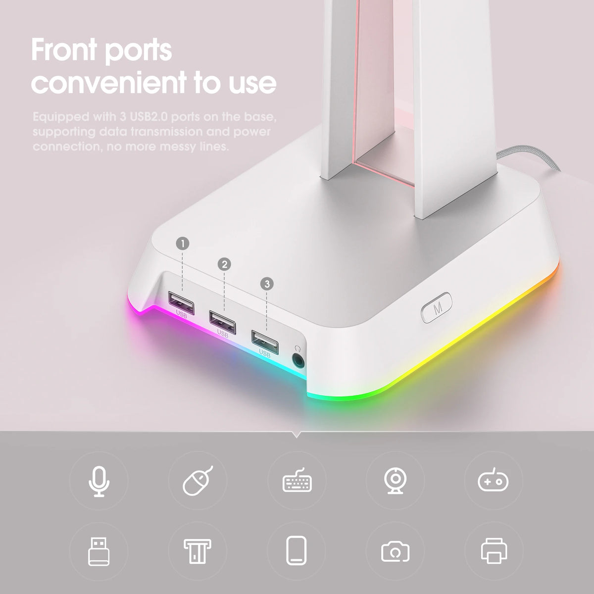 ONIKUMA Headphone Stand With RGB Light Headset Holder With 3*USB Ports & 3.5mm Headphone Jack For PC Gamers