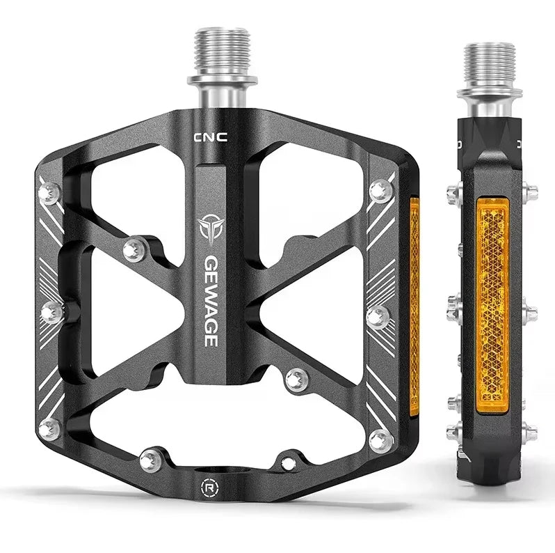GEWAGE CNC Aluminum Alloy Bicycle Pedals Reflectors MTB Road Bike Pedals Non-Slip Cycle Pedals Platform Cycling Accessory
