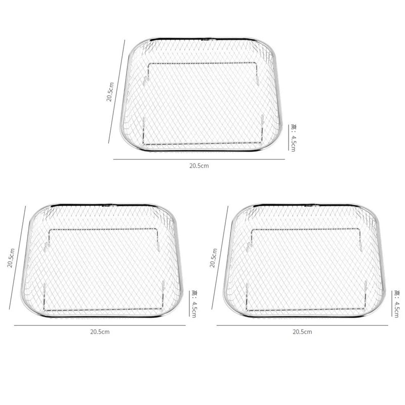 3-piece square air fryer basket set, stackable stainless steel air fryer basket accessories, deep dehydration rack, dishwasher