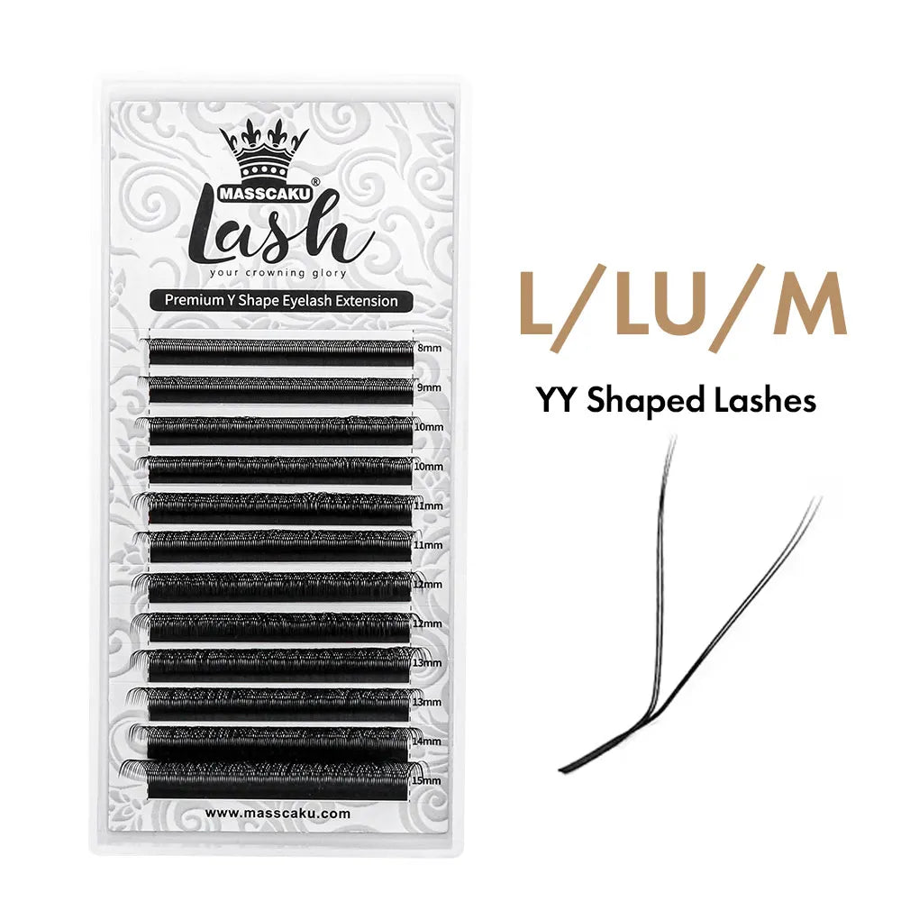MASSCAKU L LU M Curl YY/W Shape Eyelash Extension Soft Lightweight Faux Mink Fibers 0.07mm Thickness 8–15mm Natural Volume Look