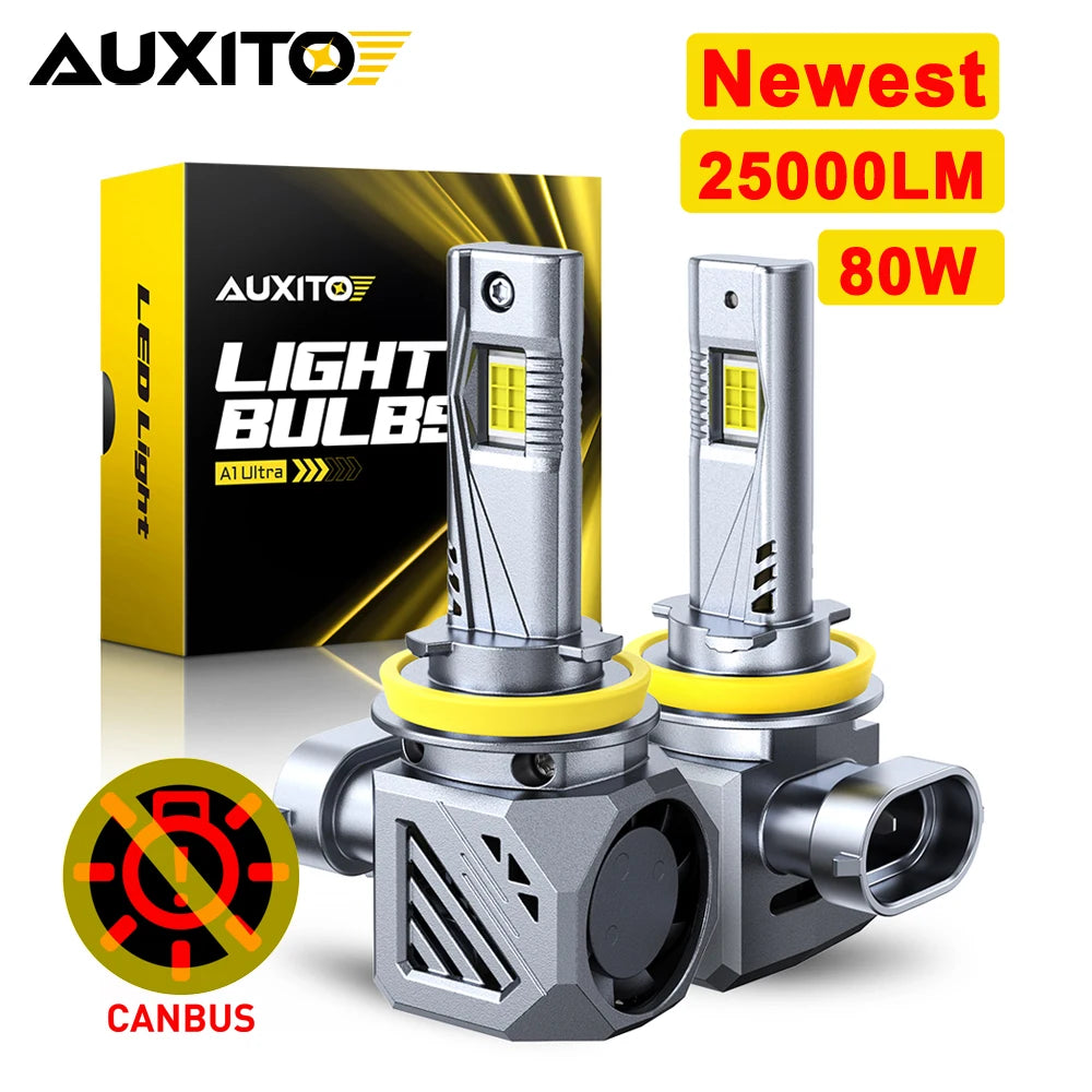 AUXITO 2Pcs 25000LM H11 LED Headlight Canbus H8 H9 9005 HB3 9012 HIR2 9006 HB4 Turbo LED Car Head Lamp No Error 6500K 80W 12V
