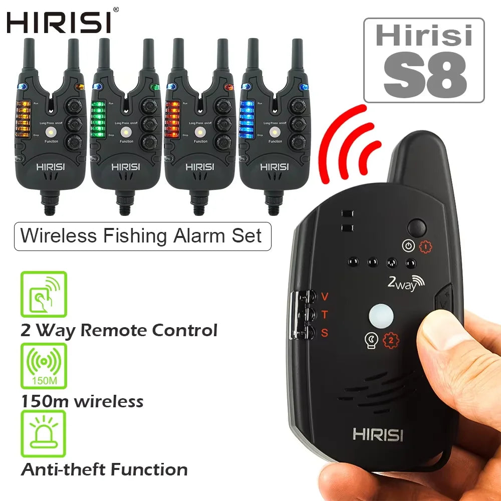 Hirisi Carp Fishing Alarm Set Wireless Bite Alarm 2 Way Remote Control Bite Indicator Fishing Accessories S8
