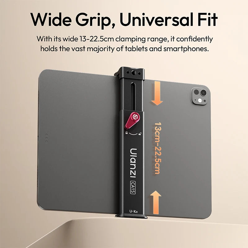 Ulanzi CA15 OneLock Tablet Clamp Metal Tablet Clamp for iPads/Tablets 4.7-12.9in with 1/4'' Screw Hole and Uka Base