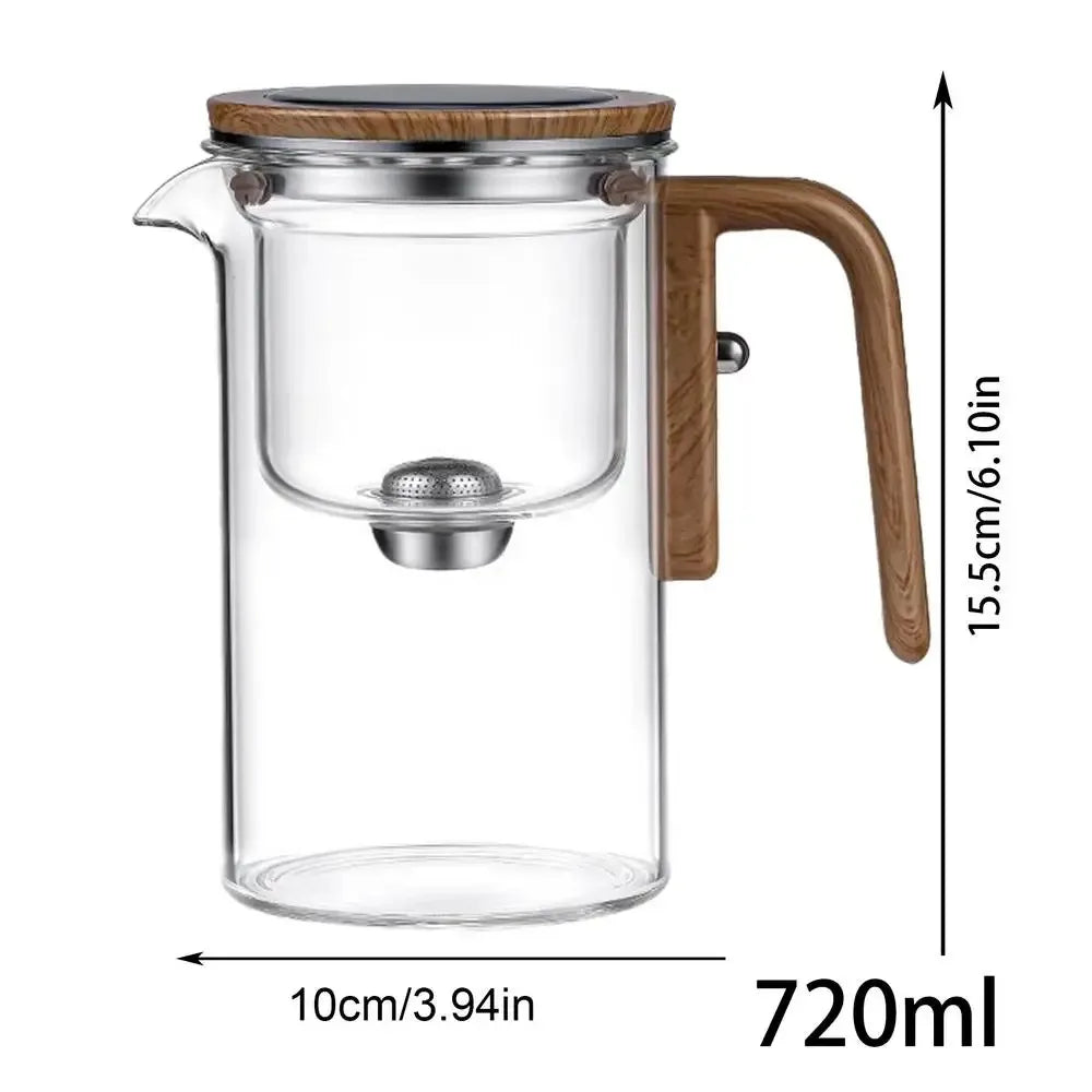Glass Tea Pot Kettle Infuser 520ML/720ML Teapot Water Separation Inner Magnet One Click Magnetic Switches Tea Filtration Cup Set