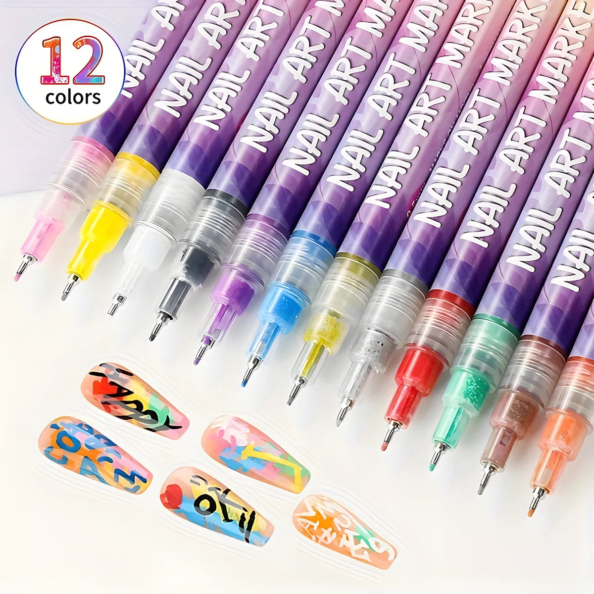 12 Color Nail Art Pens,0.5MM Nail Polish Pens Drawing Painting Point Liner Acrylic Painted Pen Kit, Waterproof and Quick-drying
