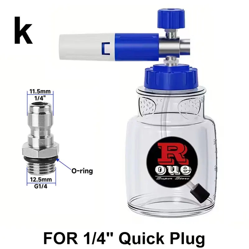 Stylish blue-black foam cannon, 1/4" quick-connect fitting, leak-proof lid air valve, for Karcher Elitech Bort AR Bosch
