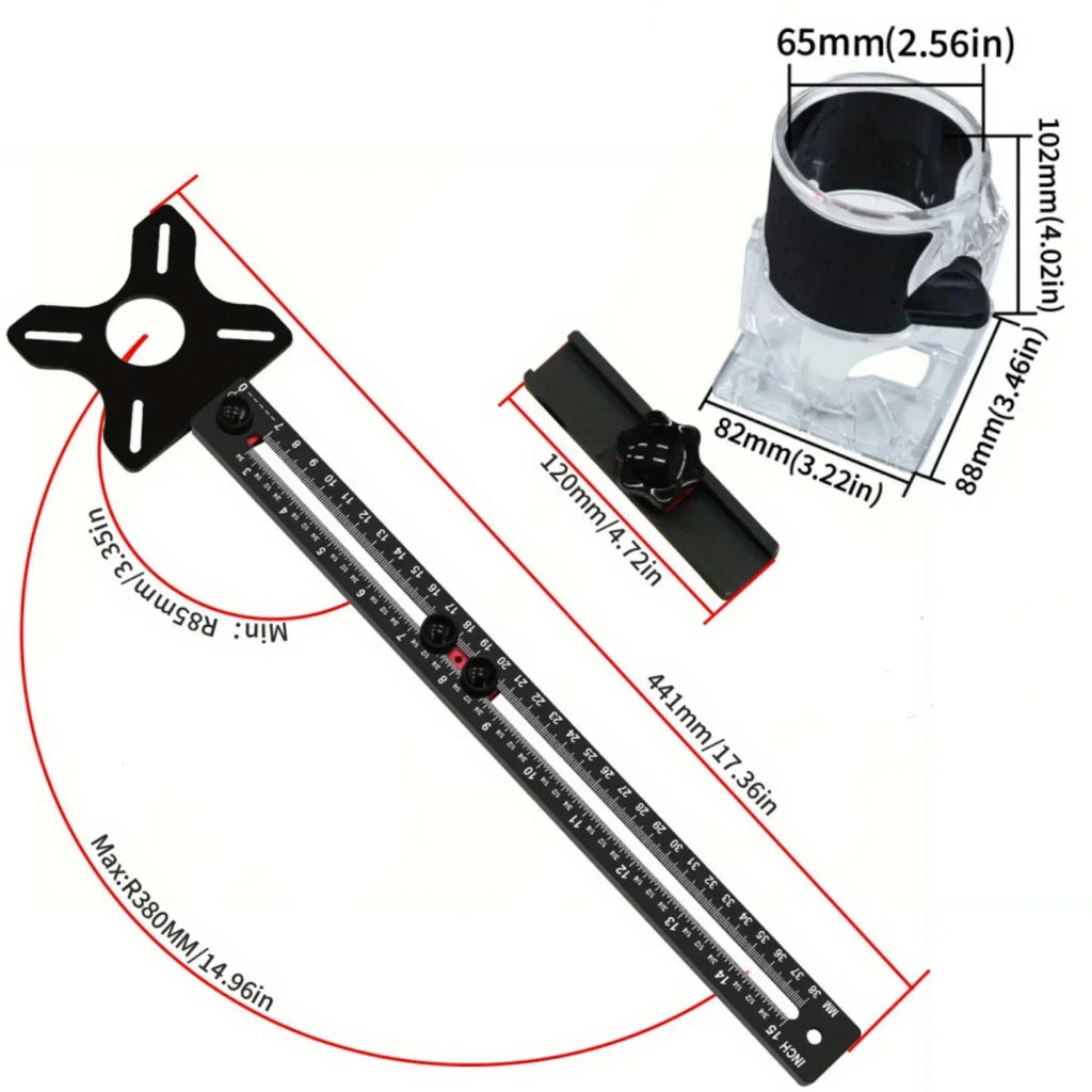 Router Milling Groove Bracket 3 in 1 Metric & Inch, Aluminum Router Base Woodworking Cutting and Milling Circular Auxiliary Tool