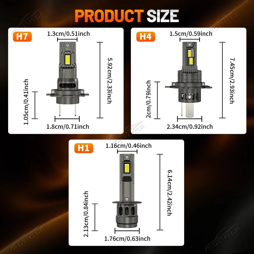 2pcs Mini LED Headlight Bulbs with Fan 6000K 12V/24V - H1/H4/H7 Options