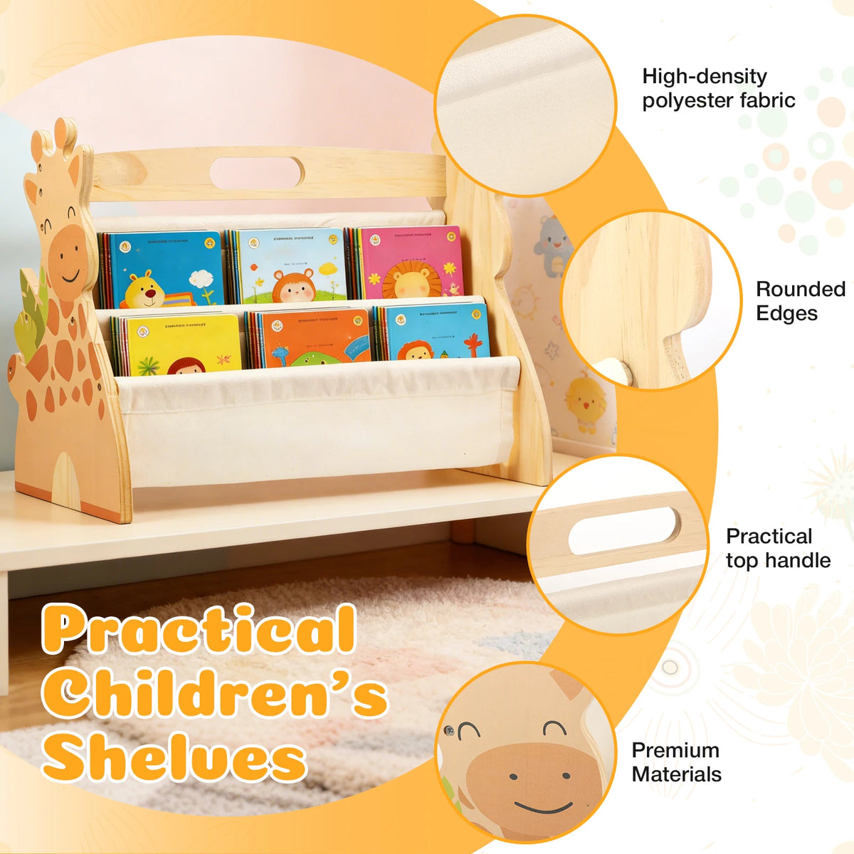 2-Tier Montessori Baby Bookshelf Double-Sided Wooden Book Rack Storage, 1pc
