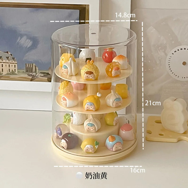 Rotating Display Cabinet for Figures Acrylic Transparent Mini Figure Display Case Stackable Organizer for Collectibles Blind Box