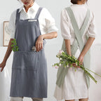 Cotton and Linen Apron Home Coverall  Flower Shop  Painting  Retro Tie-free Apron