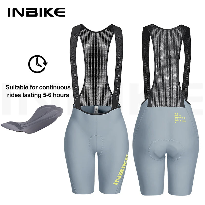 INBIKE Women's Cycling Bib Shorts High-Waisted Breathable Summer, Black/Gray/Navy, XS-XXL