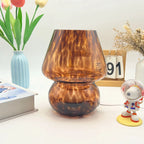 Glass Mushroom Table Lamp, Coffee Color Lampshade, Bedside Bedroom Decor Light