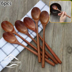 6 Piece Wooden Spoon Bamboo Kitchen Korean Style 9 '' Inch Natural Wood Soup Tableware Cooking Honey Coffee Spoon Mixing Spoon