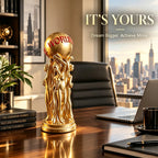 1 Piece of Light Luxury Art Ornament Featuring Three People Holding a Ball, with a Golden Texture and Engraved Text: the World Is Yours, a Great Item for Creating an Inspirational Atmosphere on the Living Room Table