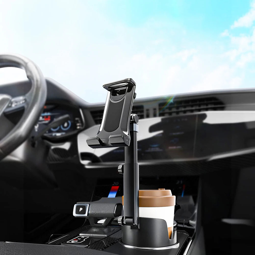 Car Cup Holder Tablet and Phone Mount, Universal Stand for 4-13 Inch Devices, Secure Holder for Navigation and Passenger Viewing