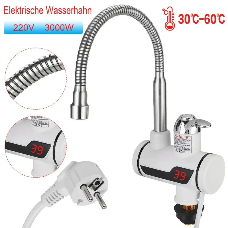 3000W Electric Kitchen Water Heater Tap Instant Hot Water Faucet Heater Cold Heating Faucet Tankless Instantaneous Water Heater