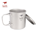 Keith Titanium Cup Titanium Water Mugs Folding Handle Single Wall Cup Outdoor Camping Travel Hiking Cups With Lid 220ml-900ml