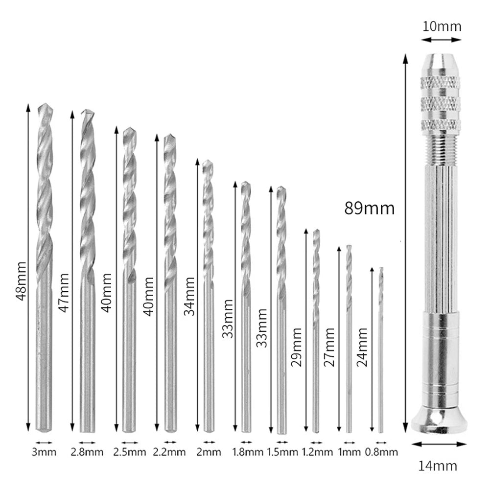 1/11pcs 0.3-3.2mm Mini Micro Hand Drill Woodworking Drilling Tools For Models Hobby Jewelers Drilling Rotary Tool DIY