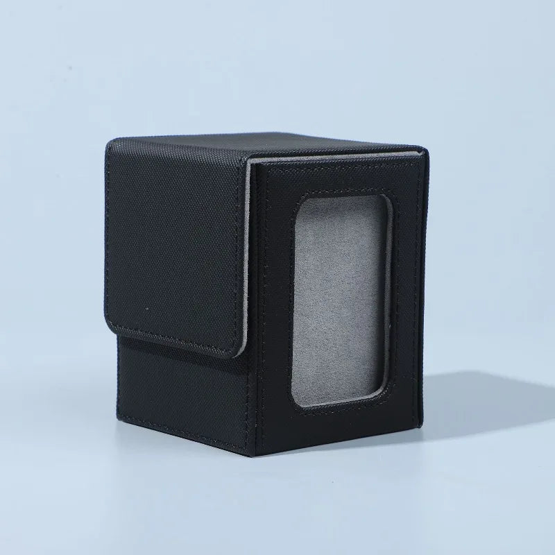 Trading Card Storage Box PU Leather Magnetic Lid with Window, Moisture Resistant Deck Case