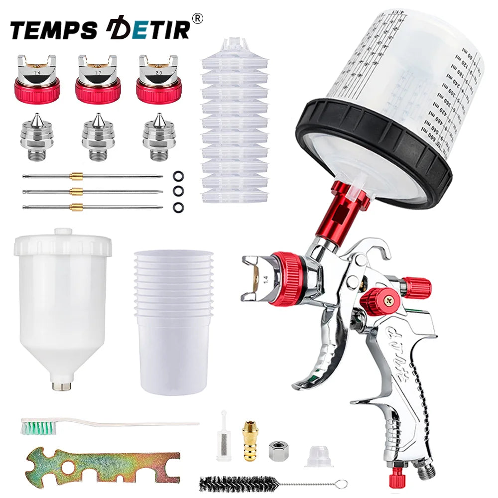 1.4mm 1.7mm 2.0mm Professional HVLP Spray Gun Home Automatic Paint Spray Gun Tool, 600ml No Clean Disposable Measuring Cup 10pcs