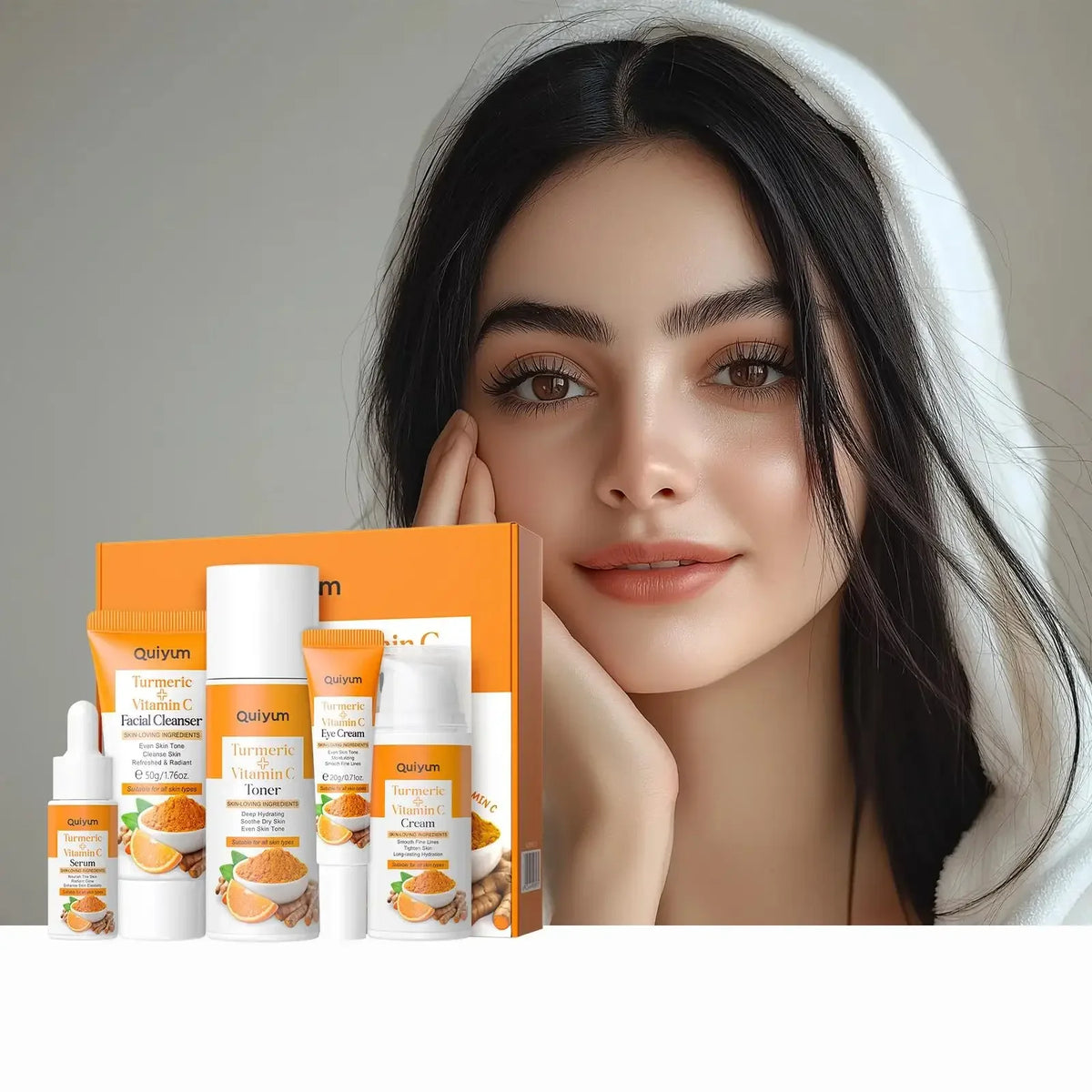 Vitamin C Turmeric Facial Kit Hydrating Tightening 5pcs Set Face Wash Toner Essence Eye Treatment Moisturizer Skincare