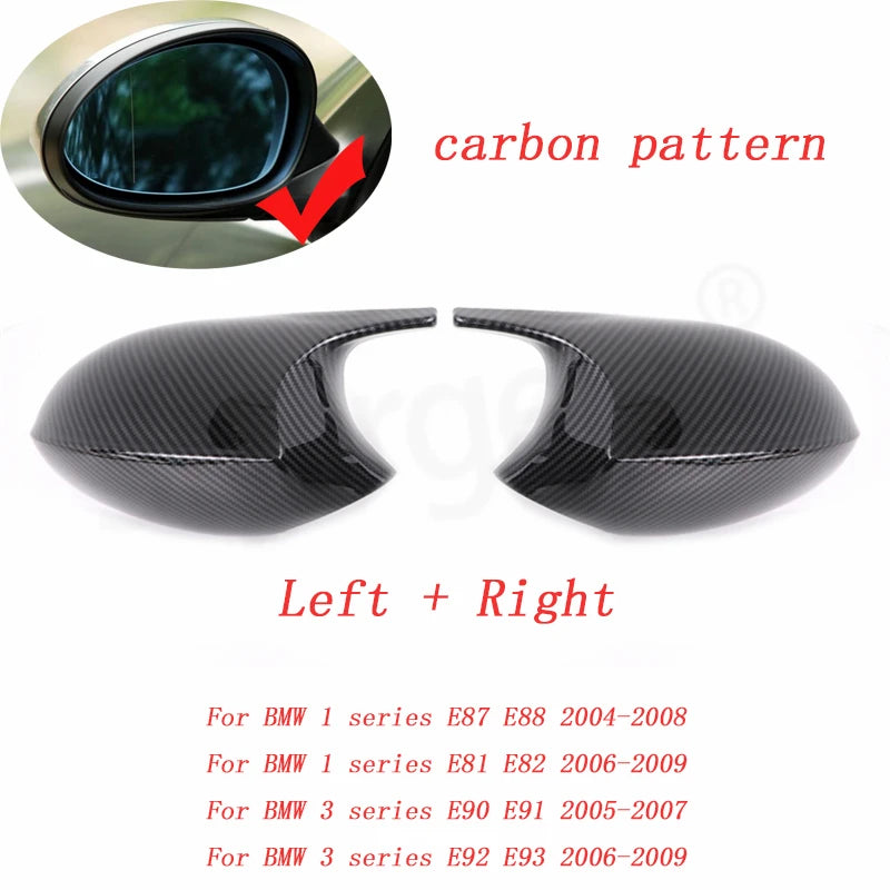 Carbon Fiber Pattern Side Mirror Cover Caps for BMW 1 & 3 Series E81 E82 E87 E88 E90 E91 E92 E93 Black