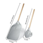 SHANGPEIXUAN Perforated Pizza Peel with Turning Pizza Peel Wood Handle Pizza Shovel Anodized Short Spatulas Baking Tools