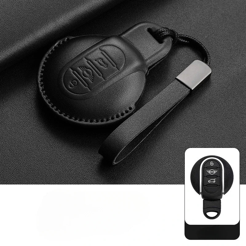 Leather Car Key Case Cover for BMW MINI COOPER S ONE JCW F54 F55 F56 F57 F60 CLUBMAN COUNTRYMAN Remote Fob Holder Shell Keychain