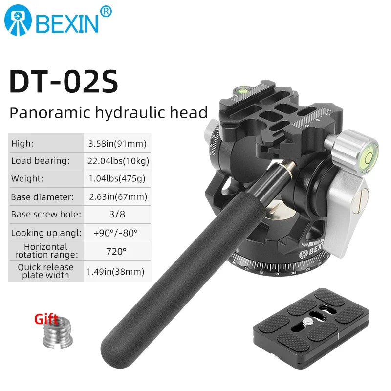 BEXIN New Hollow Video Hydraulic Head -80°+90° Double Panoramic Structure CNC Lightweight Compact Fluid Video Head for Tripod