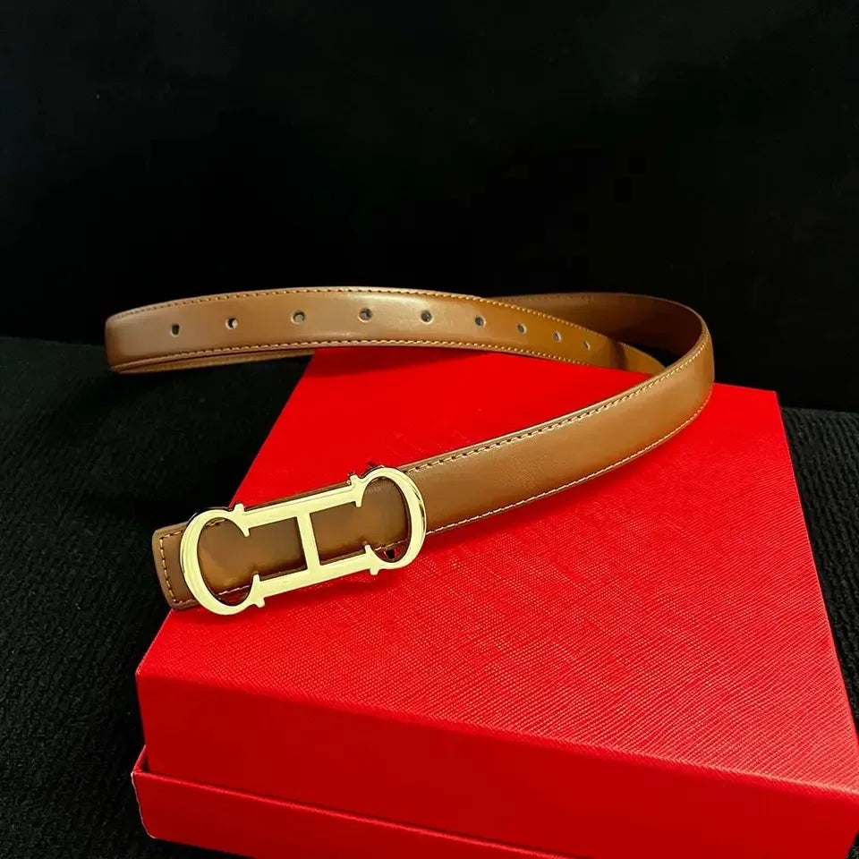 Women's 25mm Belt with Gold Letter Buckle, Jeans Waist Belt, Sizes 95-115cm