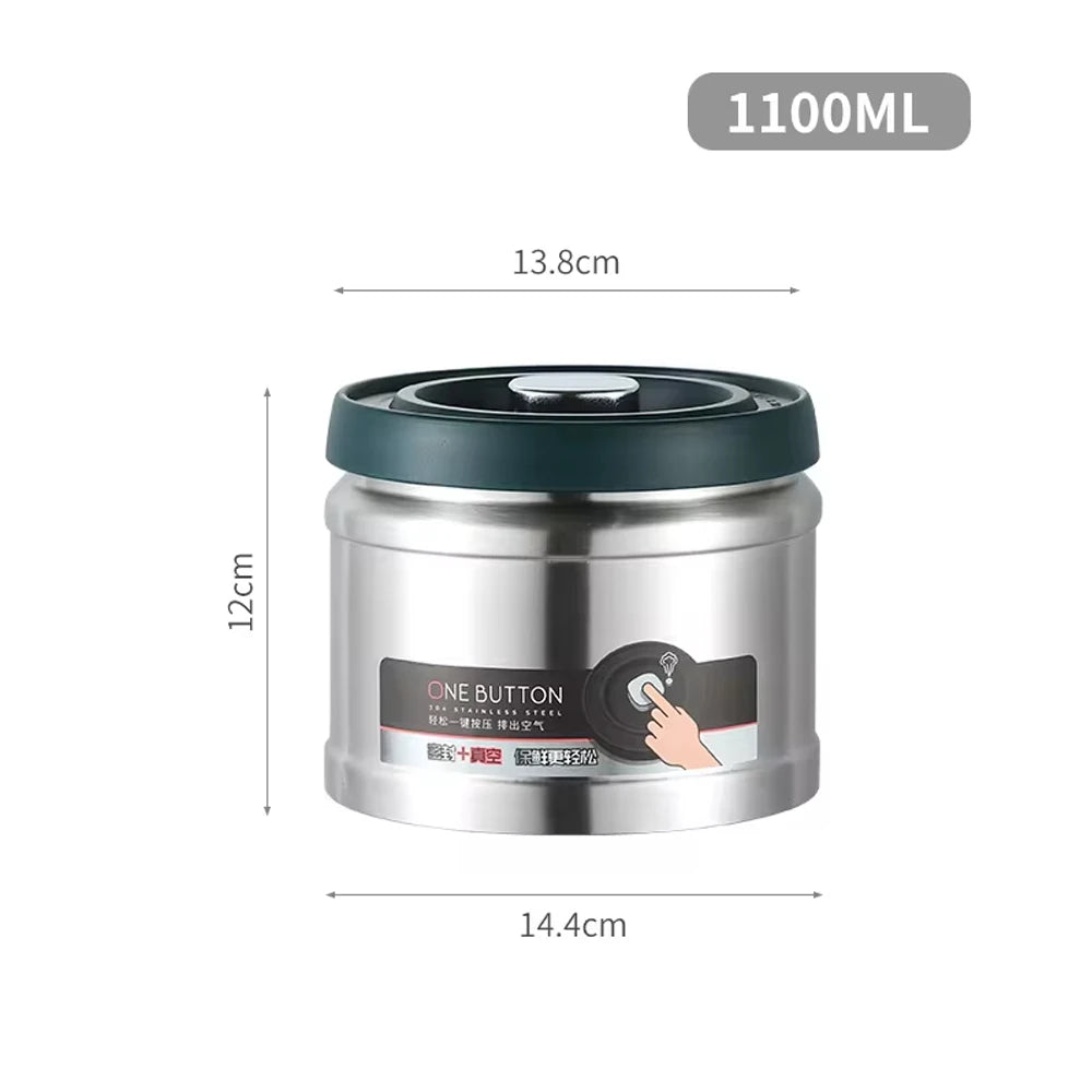 Coffee Bean Vacuum Sealed Tank Stainless Steel Grain Tea Nut Storage Vacuum Airtight Sealed Cans Kitchen Storage Organizer