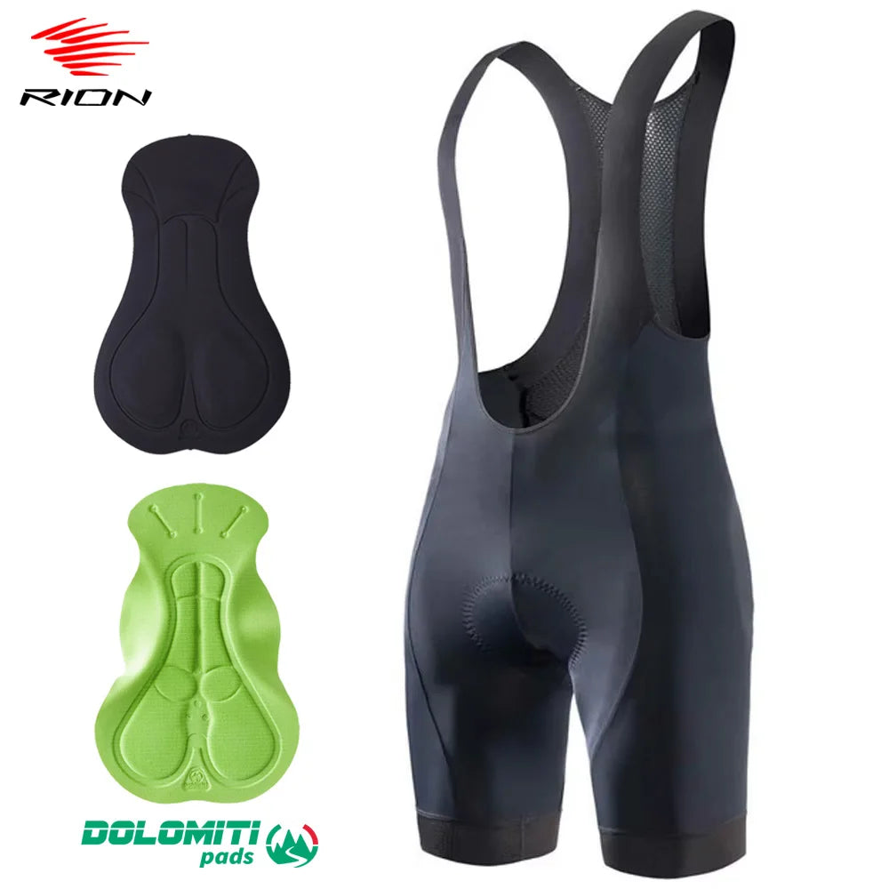 RION Men's Cycling Bib Shorts with Dolomiti Pad, Blue/Grey, Sizes S-XXL