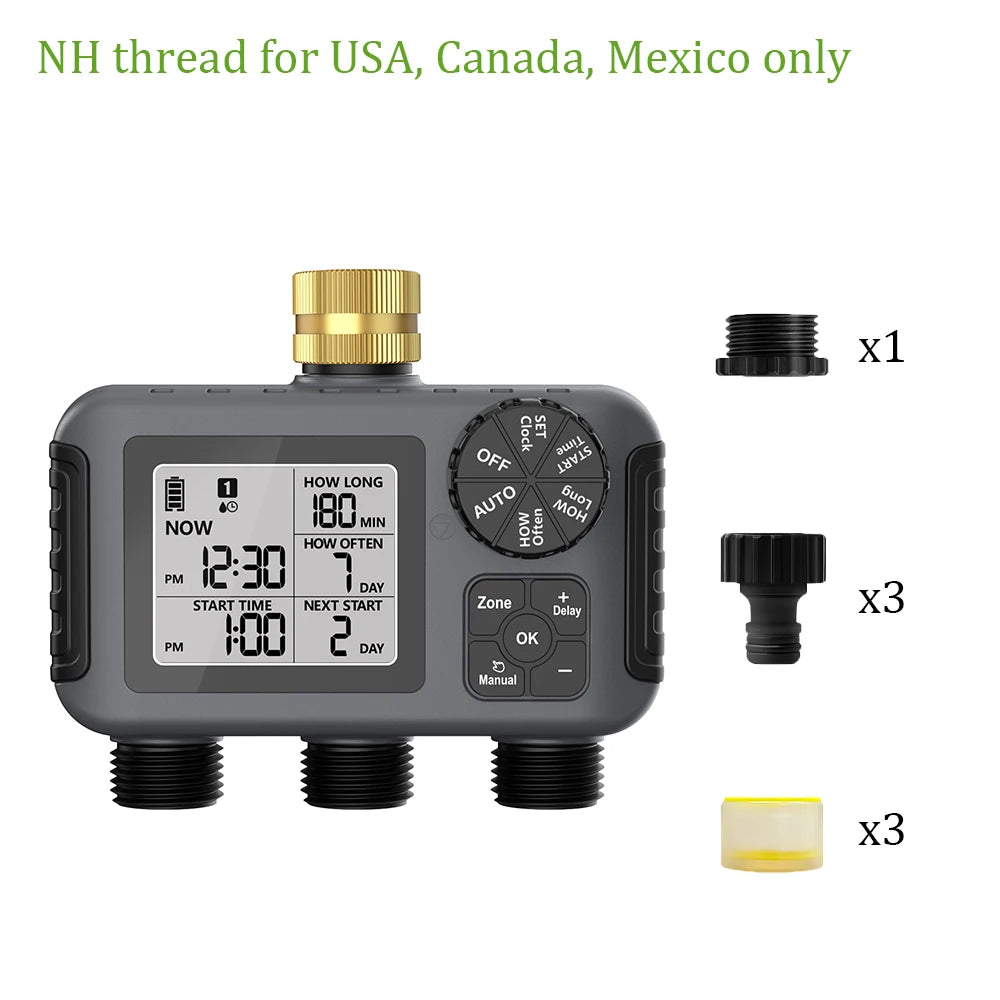Insome Automatic Water Timer 3 Outlets Dip Watering Hose Faucet Sprinkler Timer Independent Control Programmer for Garden Yard