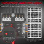 12V 6-Way Blade Fuse Block with  LED Indicator Waterproof Protection Cover and Label Sticker for Automotive Car Truck Trailer