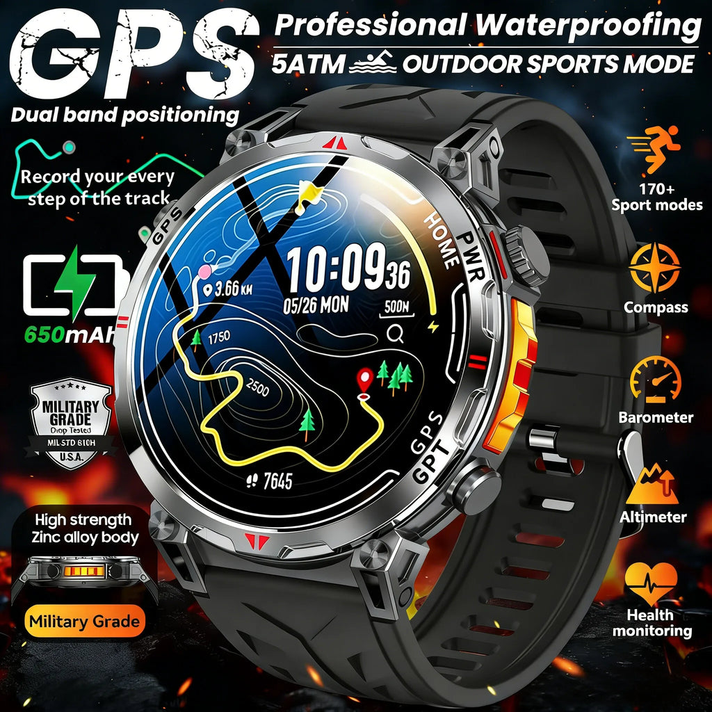 2026 New Outdoor GPS Sports Smartwatches Men Compass 5ATM Waterproof 24/7 Health Monitoring Chat GPT Bluetooth Call Smart Watch
