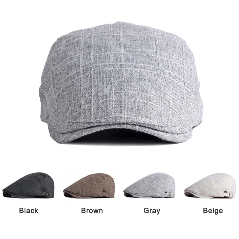 Vintage Beret Hat For Men Cabbie Visor Women Herringbone Peaked Cap Breathable Plaid Flat Cap Summer Duckbill Hat Adjustable